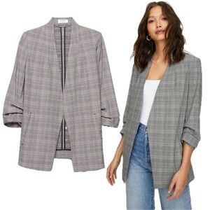 Babaton Aritzia Grey Plaid Open Front Power Blazer Jacket